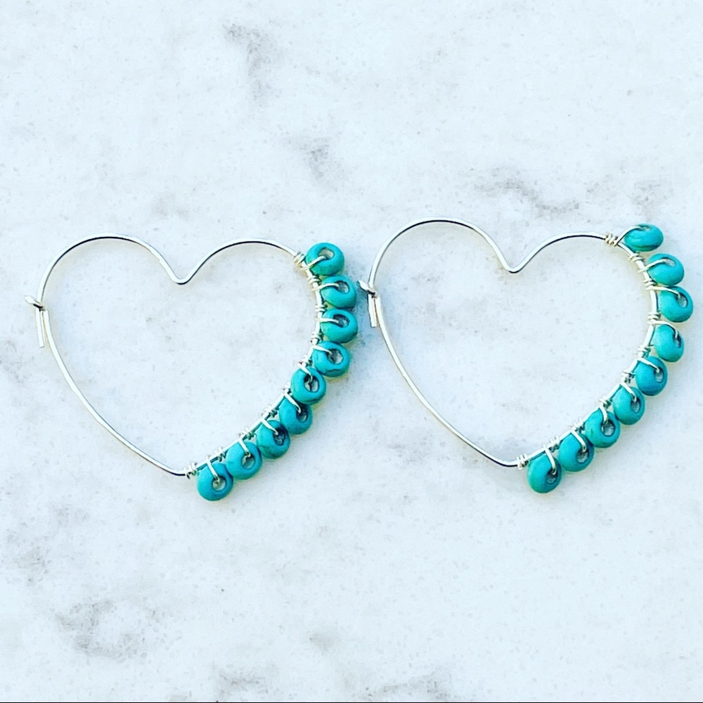 Handmade Turquoise and Sterling heart earrings